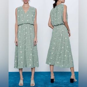 Zara Sage Green Polka Dot Dress, S, NWT